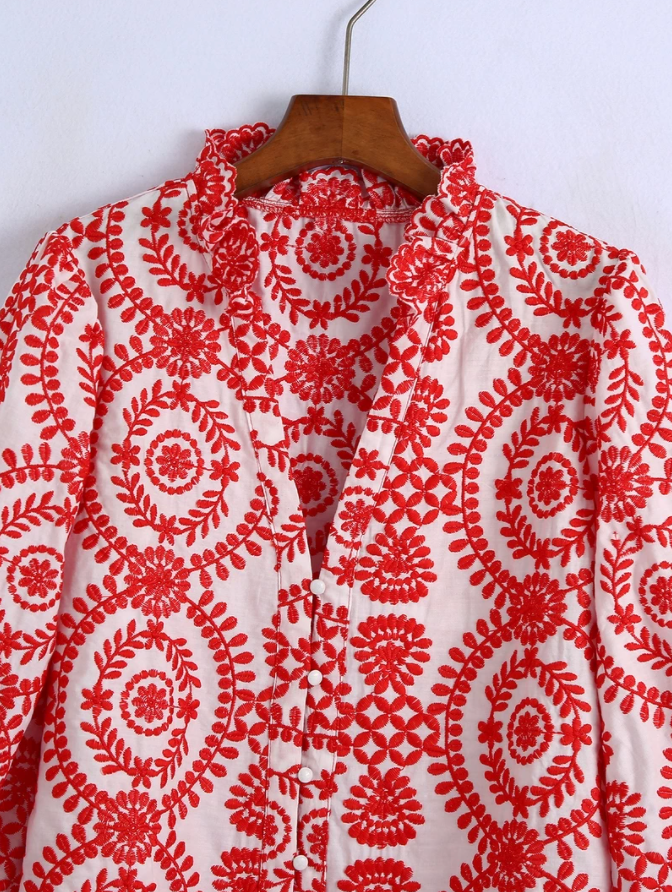 Buri Embroidered Puffed Sleeve Blouse