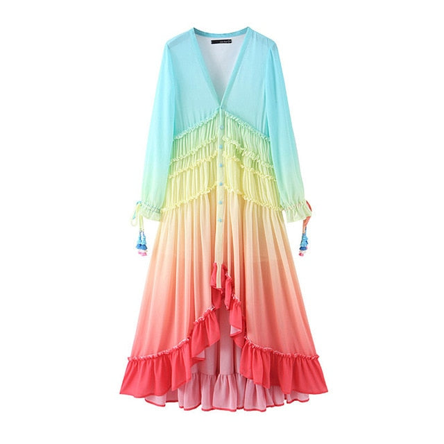 Nina Rainbow Tiered Maxi Dress